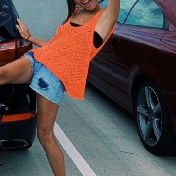 Abercrombie & Fitch Open knit Oversized Boxy tank sweater pumpkin orange Small - Picture 2 of 12